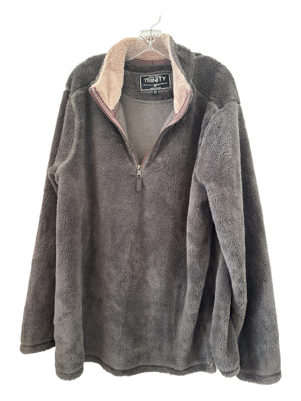Trinity Men's Plush Quarter-Zip Sweater - Charcoal with Cream Trim 2X